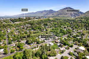 Aerial view of a mountain backdrop