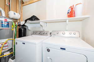 ADU Laundry area with water heater, washing and dryer