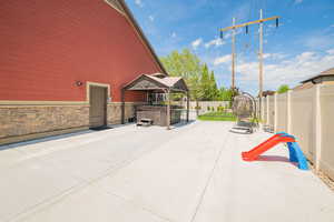 View of fenced RV parking backyard