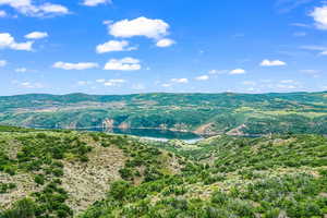 View of mountain background with a large body of water