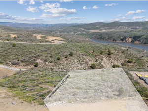 Aerial view of a water and mountain view