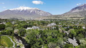 View of mountain background with nearby suburban area