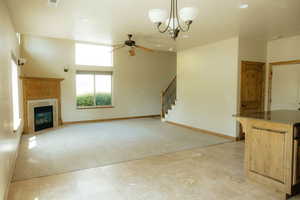 This awesome great room allows you to enjoy family time while still getting the meal prepped or the homework done.