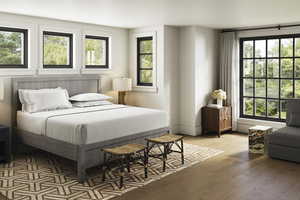 Bedroom featuring multiple windows and wood-type flooring