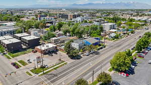 Drone / aerial view of a mountain backdrop
