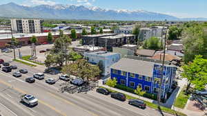 Bird's eye view of a mountainous background