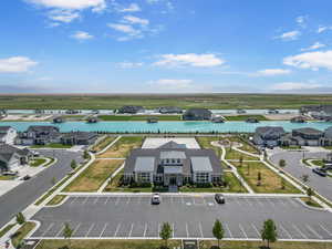 Aerial view of a nearby body of water