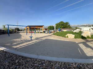 Communal playground with a mountain view