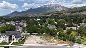 Aerial perspective of suburban area with mountains