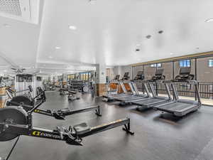 Workout area with recessed lighting