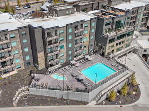 Bird's eye view of a pool area