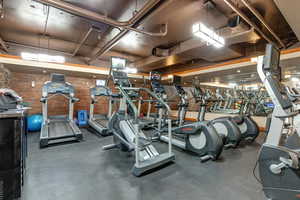 Exercise room with wooden walls