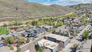 Bird's eye view of a mountainous background