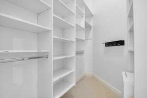 Spacious closet with carpet floors