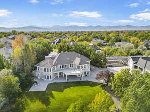 Aerial perspective of suburban area featuring mountains