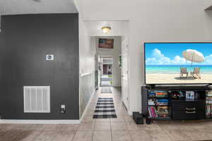 Family room with tile floors