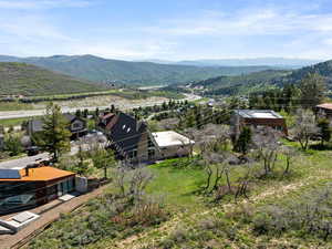 Drone / aerial view of a mountainous background