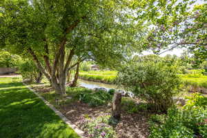 View of yard with a water view