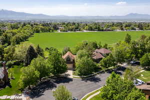 Drone / aerial view of a mountainous background