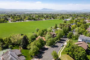 Aerial view of a mountain backdrop