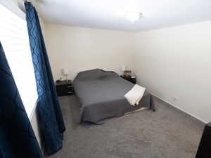 Carpeted bedroom featuring baseboards