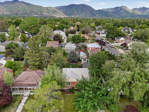 Aerial perspective of suburban area featuring mountains