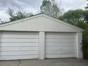 View of detached garage