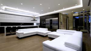 Building lobby with recessed lighting
