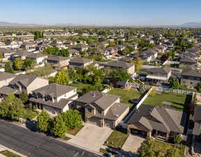 Aerial perspective of suburban area featuring mountains