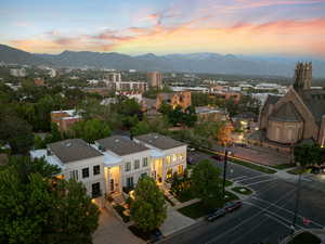 Aerial view at dusk of a mountain view