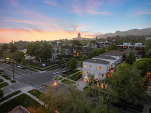 Aerial view at dusk of a mountain view