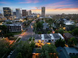 Aerial view at dusk of a view of city