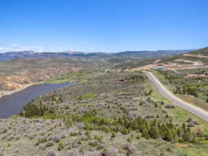 Drone / aerial view of a water and mountain view