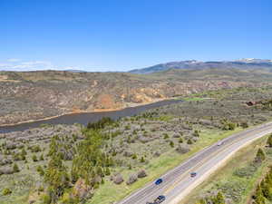 Drone / aerial view of a water and mountain view
