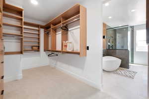 Spacious closet with carpet floors