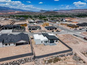 Aerial perspective of suburban area featuring mountains