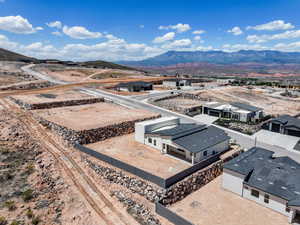 Bird's eye view of a mountainous background