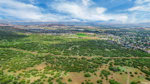 Aerial view of a mountain backdrop