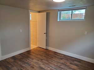 Basement master bedroom with entrance to master bath