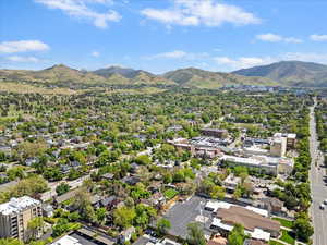 Drone / aerial view of a mountain backdrop