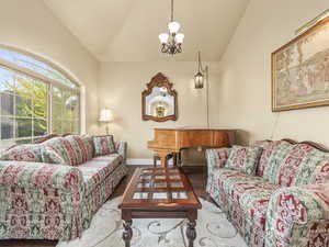 Living area with vaulted ceiling