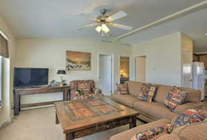 Open living room with vaulted ceilings