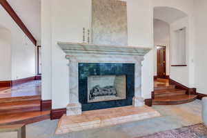 Huge marble fireplace and hearth