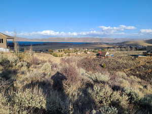 Drone / aerial view of a mountainous background