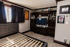 Carpeted living area with baseboards