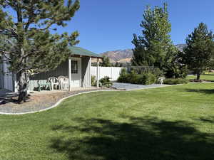 View of yard with a mountain view