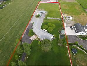 Aerial view of property's location with property parcel outlined