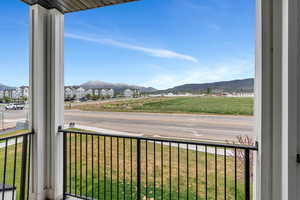 Balcony with a mountain view