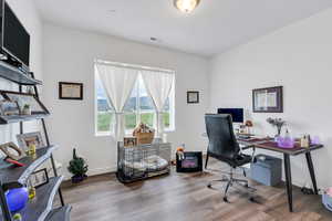 Home office featuring wood finished floors