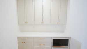 Detailed view of stainless steel microwave